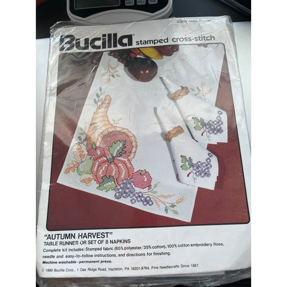 Bucilla Autumn Harvest Stamped Cross Stitch Kit 82870 Table Runner 1990